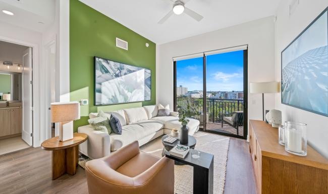 a living room with a large window
